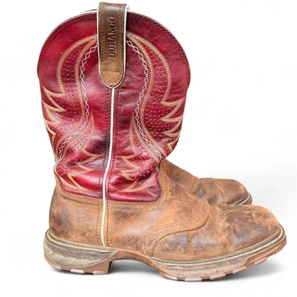 Durango Men’s 9W Brown Crimson Red 11” Western Work Boots EH Slip Oil Resistant